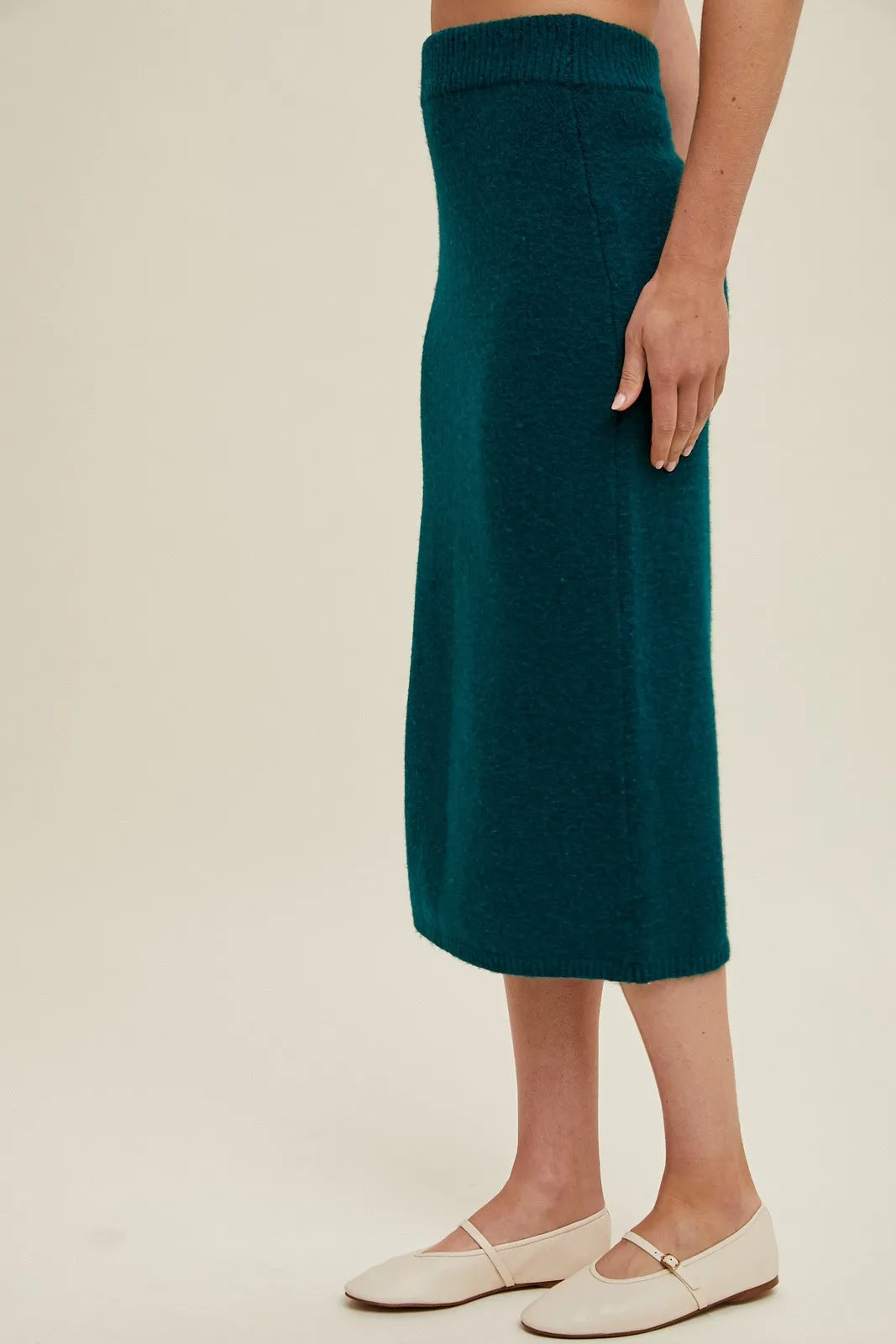 Brushed Midi Sweater Skirt - Forest