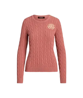 Button-Trim Cable-Knit Cotton Jumper - Pink