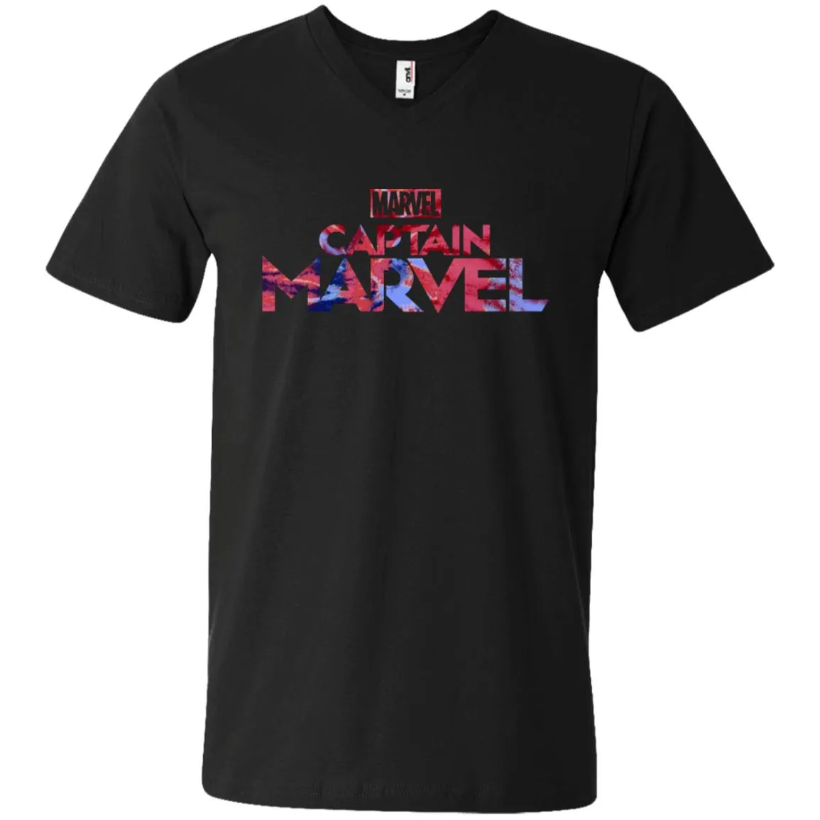 Captain Marvel Bold Tie Dye Movie Logo Men V-Neck T-Shirt