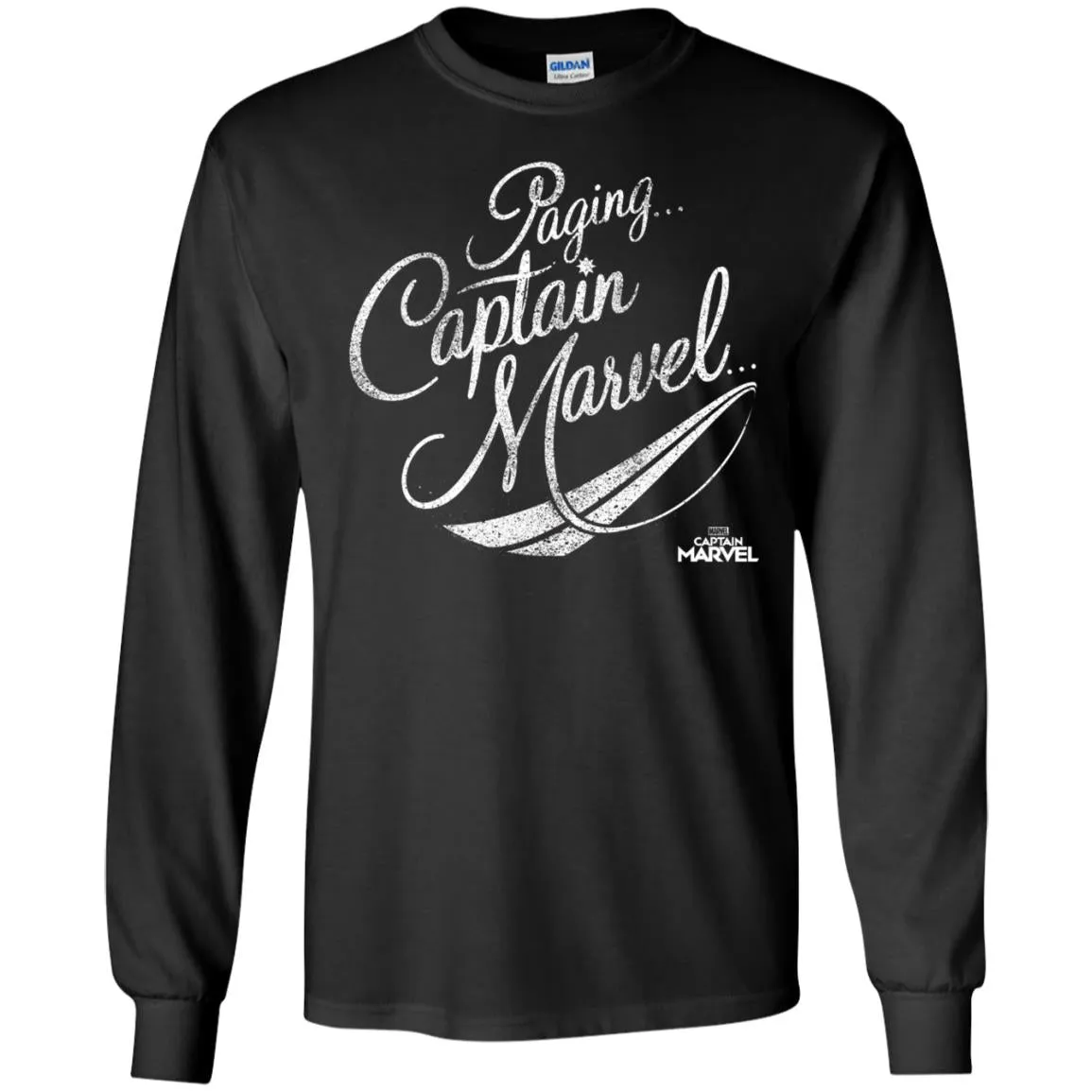 Captain Marvel Paging Distressed Cursive Men Long Sleeve Shirt