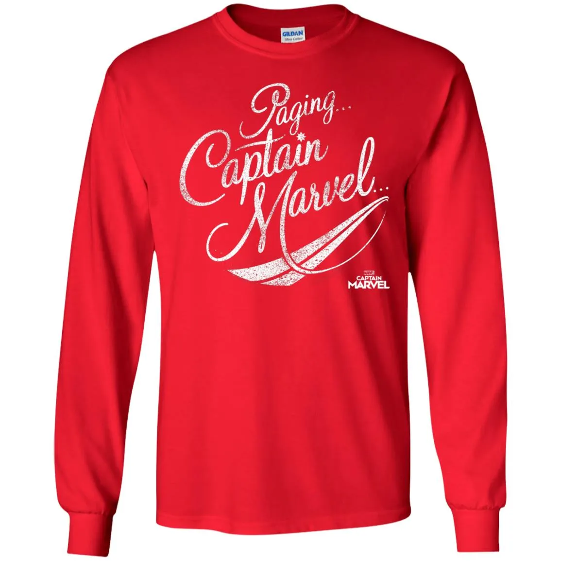 Captain Marvel Paging Distressed Cursive Men Long Sleeve Shirt