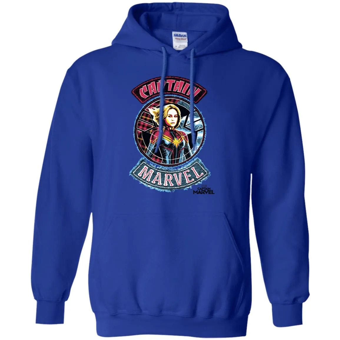 Captain Marvel Stitched Patched Portrait Pullover Hoodie Sweatshirt