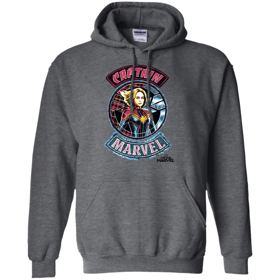 Captain Marvel Stitched Patched Portrait Pullover Hoodie Sweatshirt