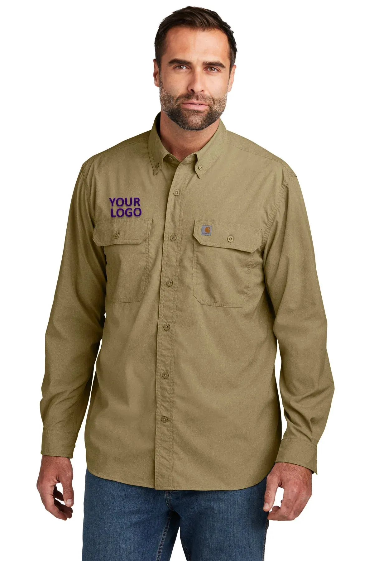 Carhartt Force Long Sleeve Custom Shirts, Dark Khaki