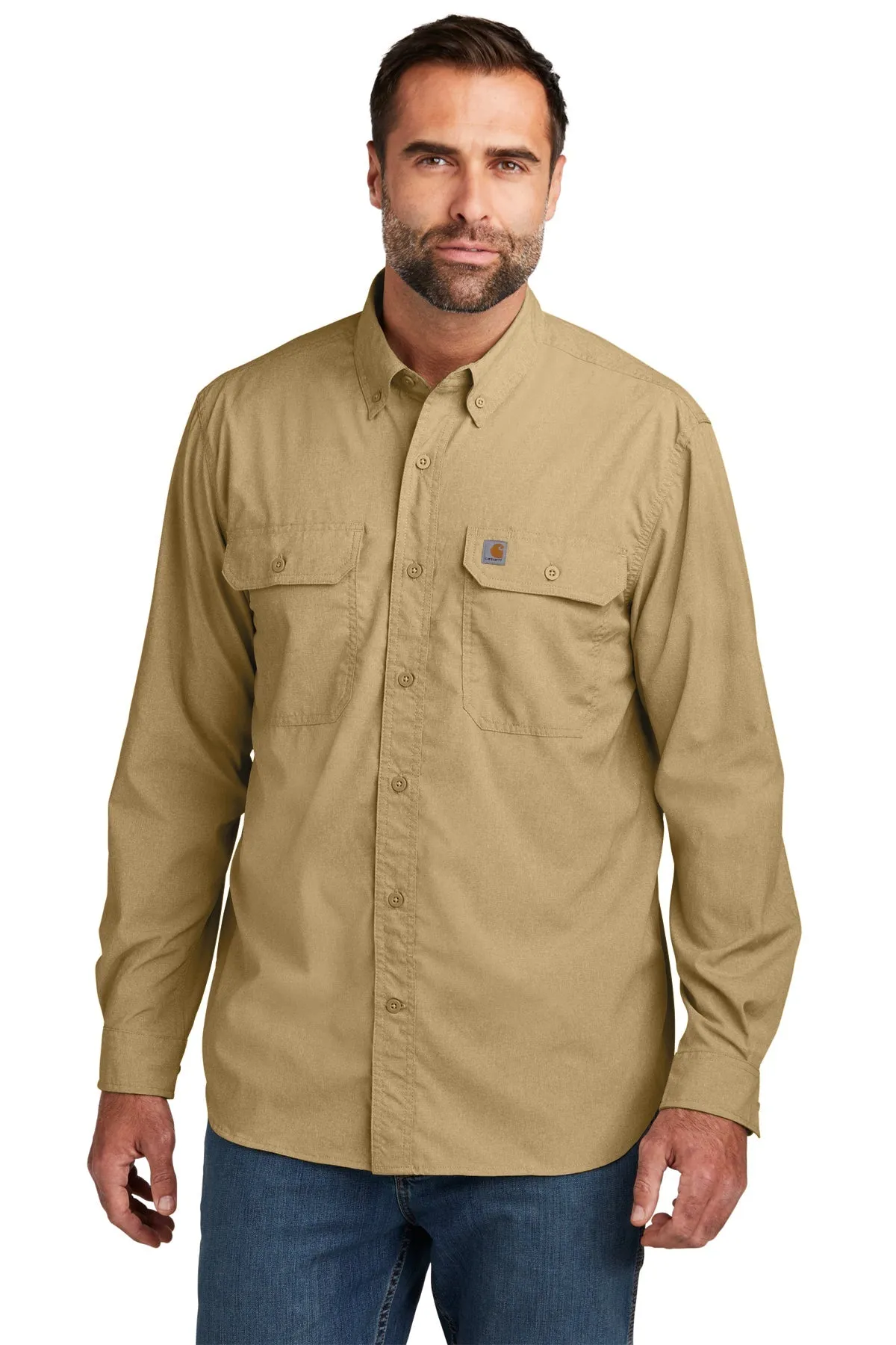 Carhartt Force Long Sleeve Custom Shirts, Dark Khaki