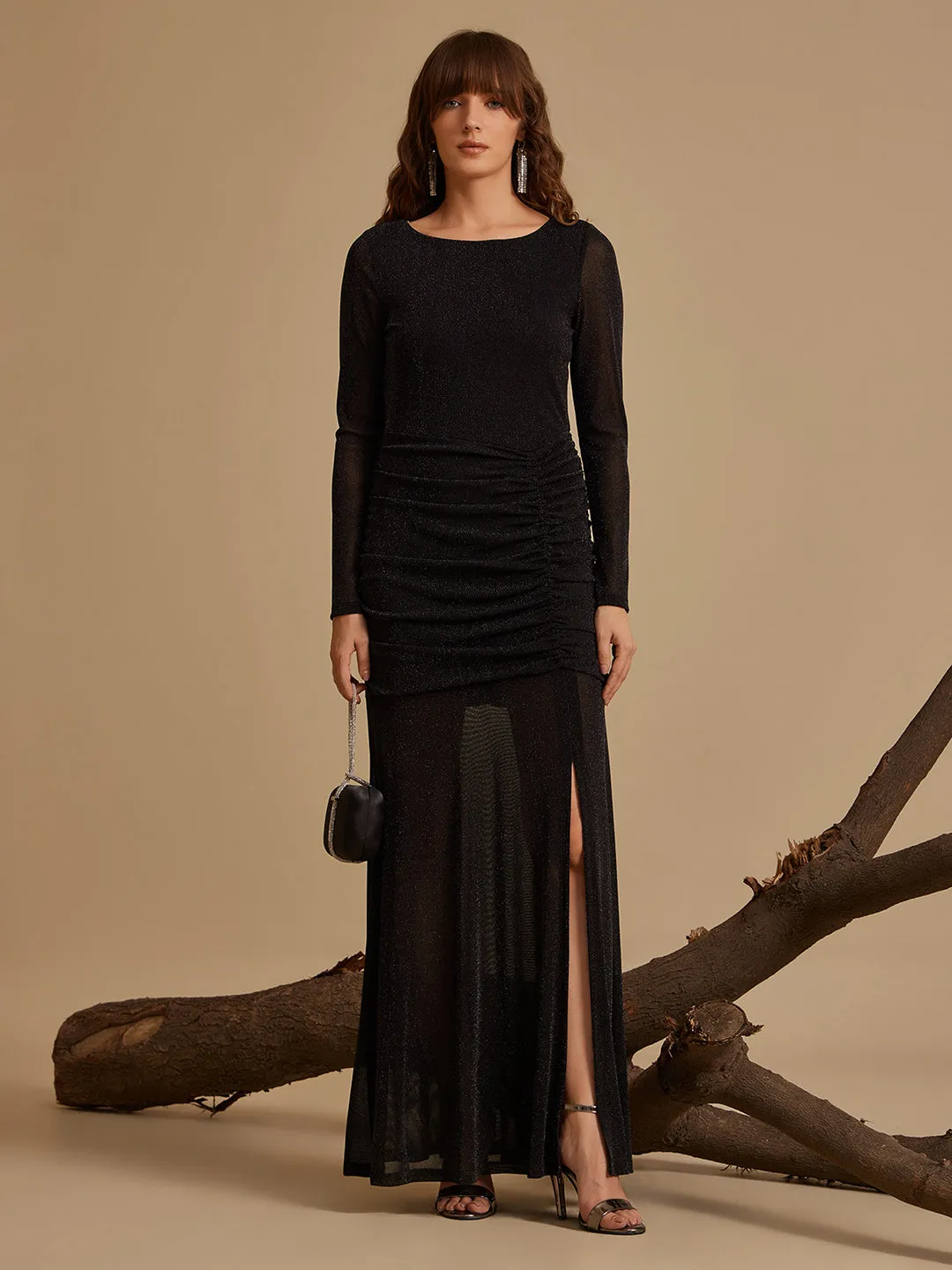 Carter Black Solid Maxi Dress