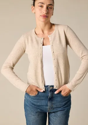 Cashmere Ines Crew Cardigan in Pale Marle Beige