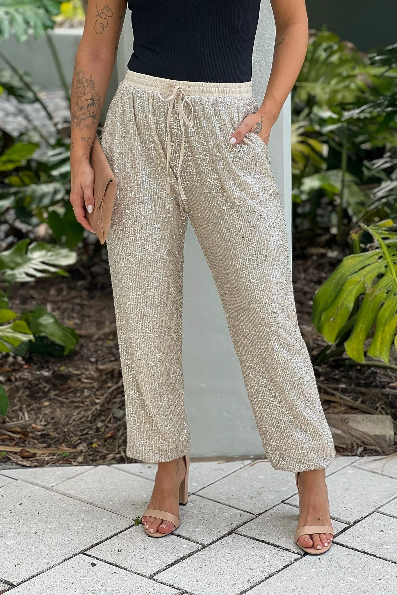 Champagne Sequin Joggers