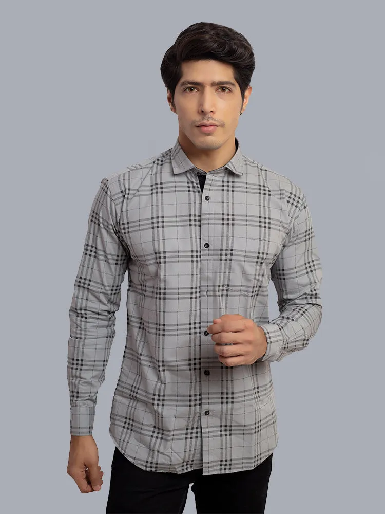 Check Shirt for Men - Checked Regular Fit Casual Shirt Grey