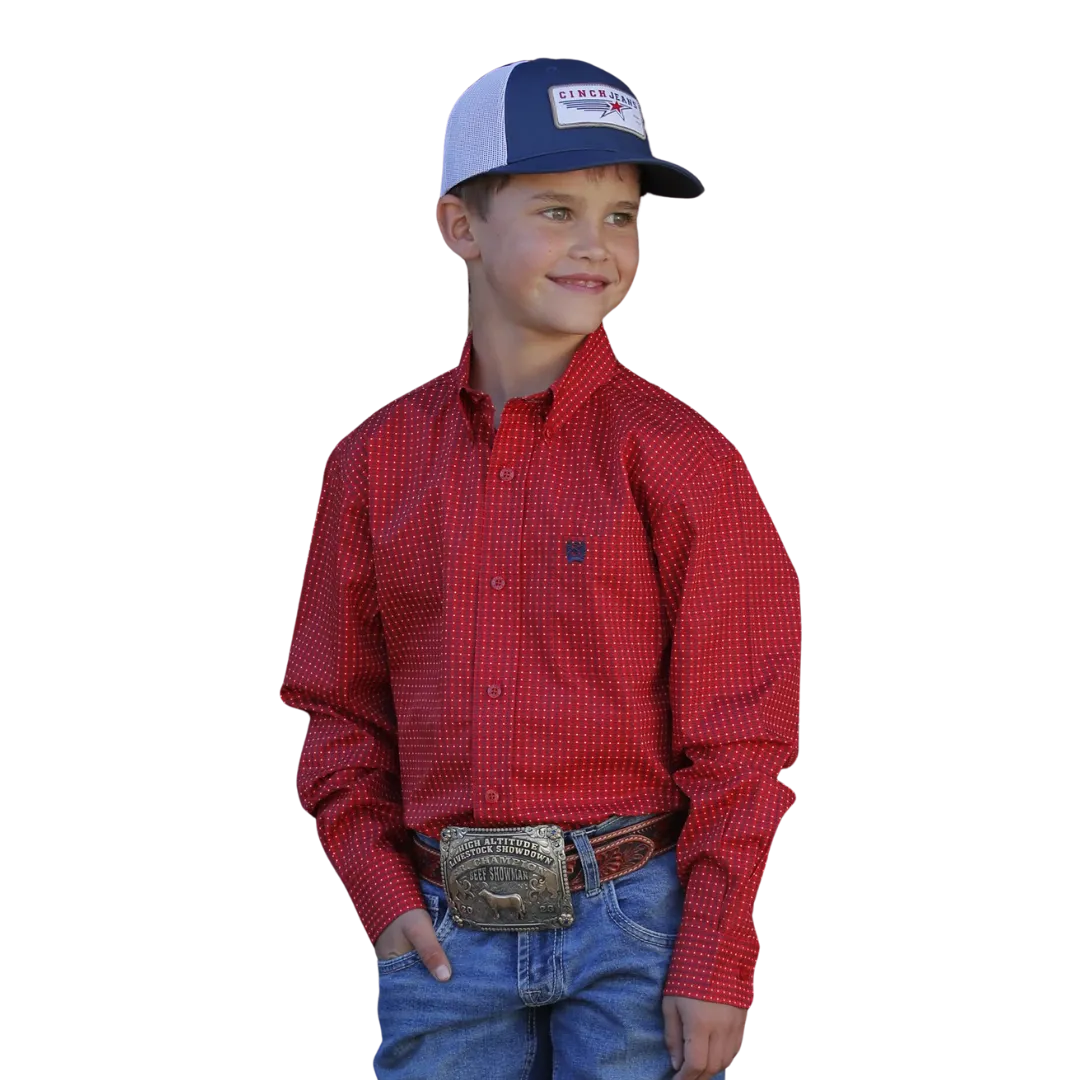 Cinch Kid's Boys Match Dad Money Print Western Red Shirt