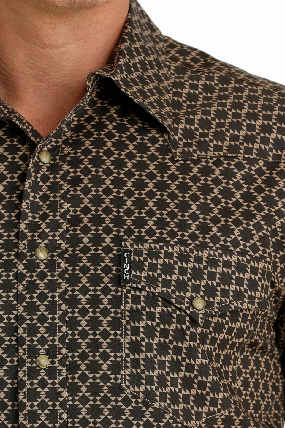 Cinch Men's Aztec Long Snap Front Brown Shirt