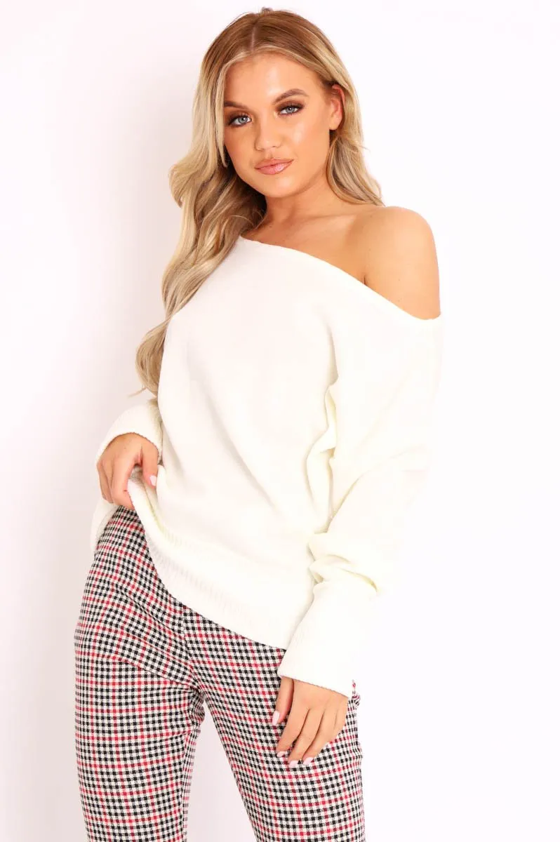 Cream Off Shoulder Knit Jumper - Brithany