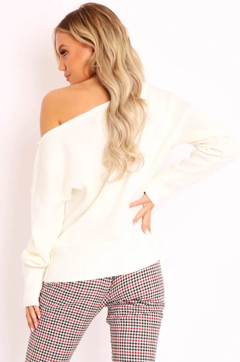 Cream Off Shoulder Knit Jumper - Brithany