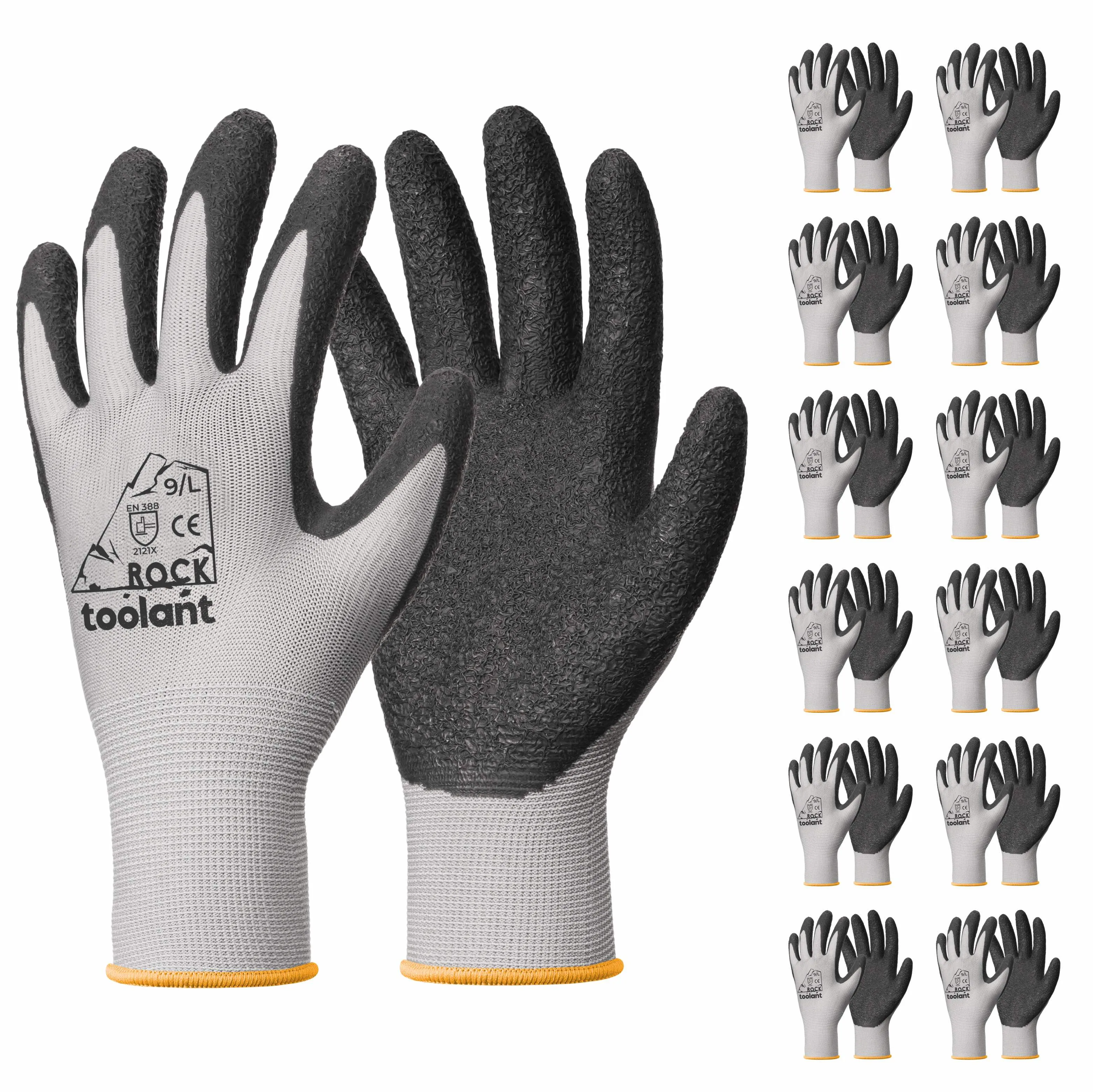 Crinkle Latex Work Gloves, 12 Pack Safety Gloves for Construction, Landscaping, and Warehouse Work