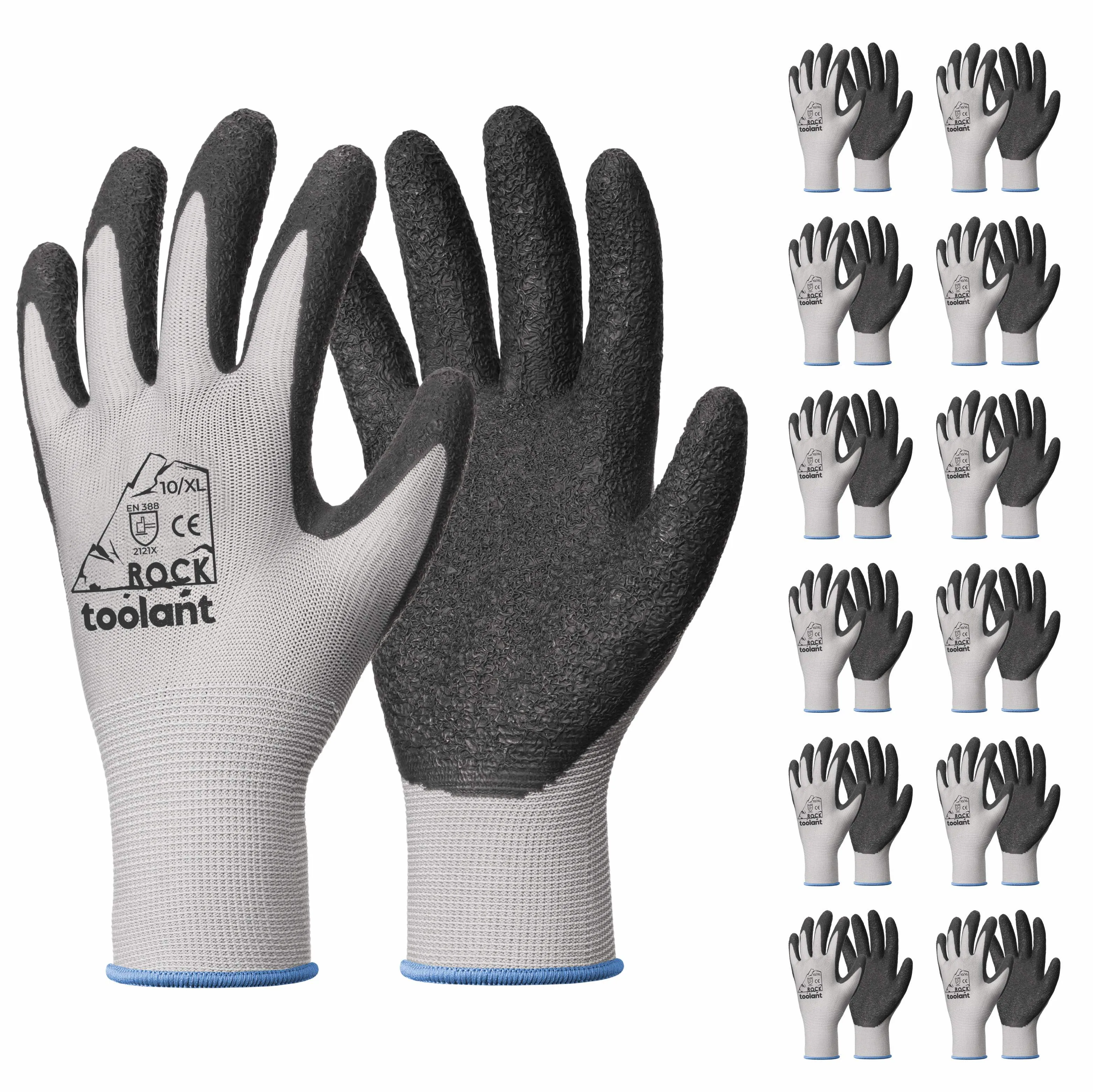 Crinkle Latex Work Gloves, 12 Pack Safety Gloves for Construction, Landscaping, and Warehouse Work