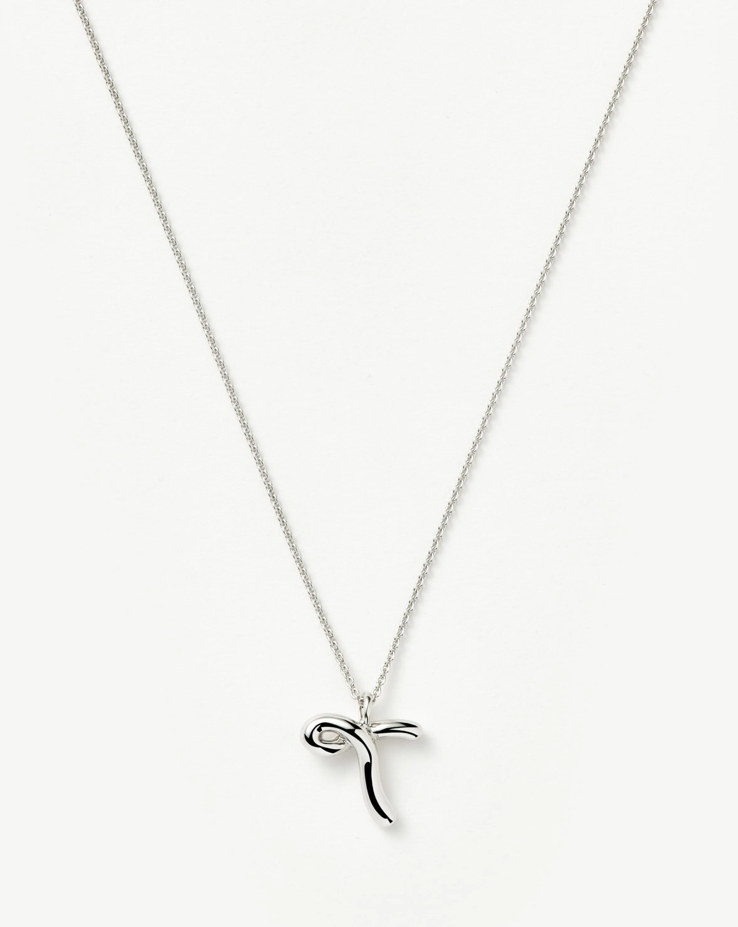 Curly Molten Initial Pendant Necklace - Initial T | Sterling Silver