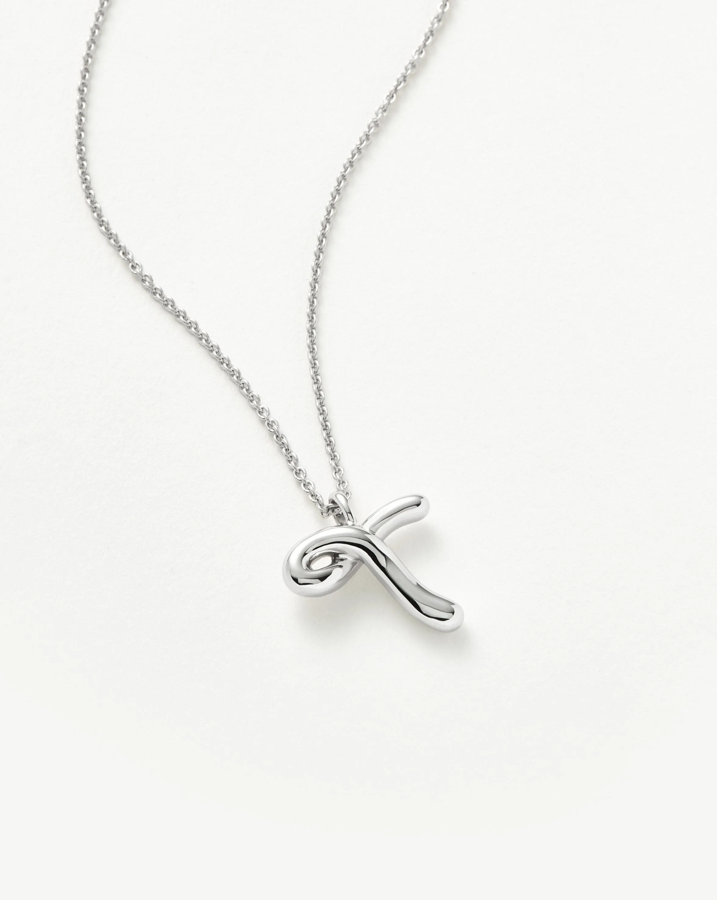 Curly Molten Initial Pendant Necklace - Initial T | Sterling Silver