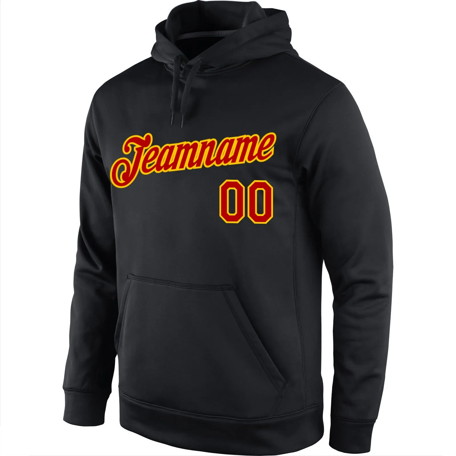 Custom Stitched Black Red-Gold Sports Pullover Sweatshirt Hoodie