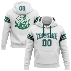 Custom Stitched White Kelly Green-Purple Football Pullover Sweatshirt Hoodie