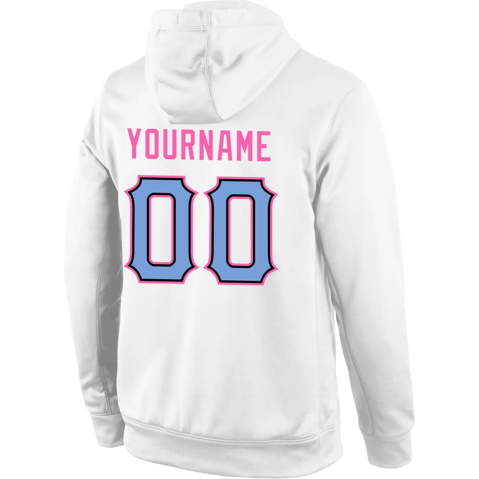 Custom Stitched White Light Blue-Pink Sports Pullover Sweatshirt Hoodie