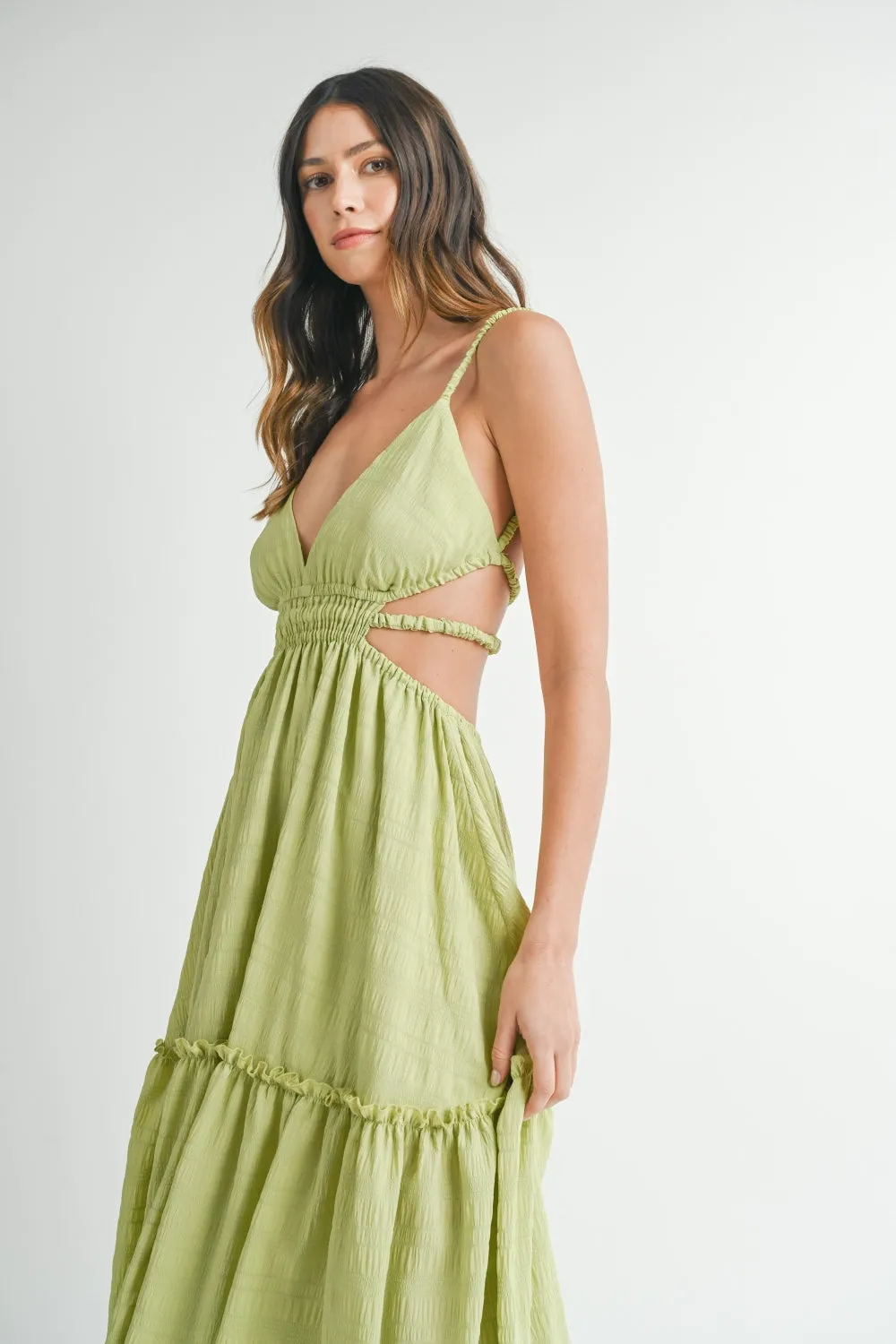 Cutout Waist Backless Maxi Dress - Green