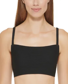 DKNY Women's Textured Bralette Bikini Top Swimsuit Black