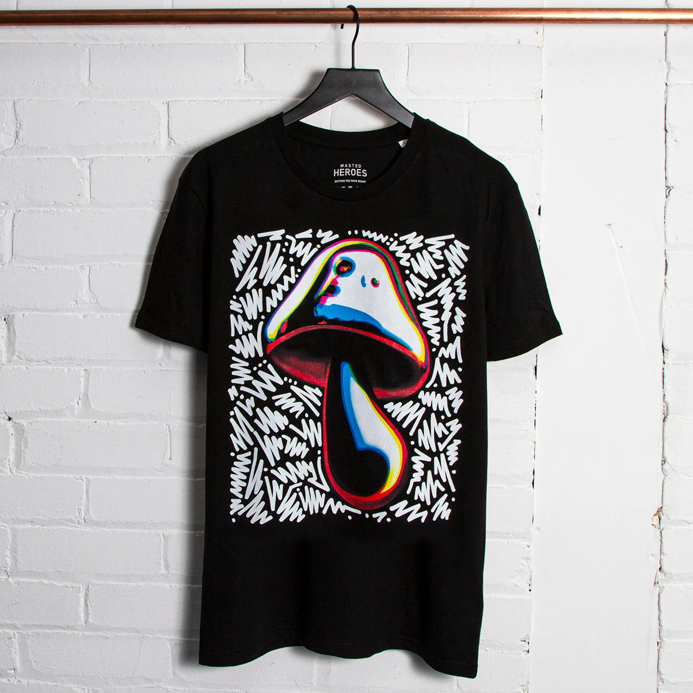 Doodle Shroom Front Print - Tshirt - Black