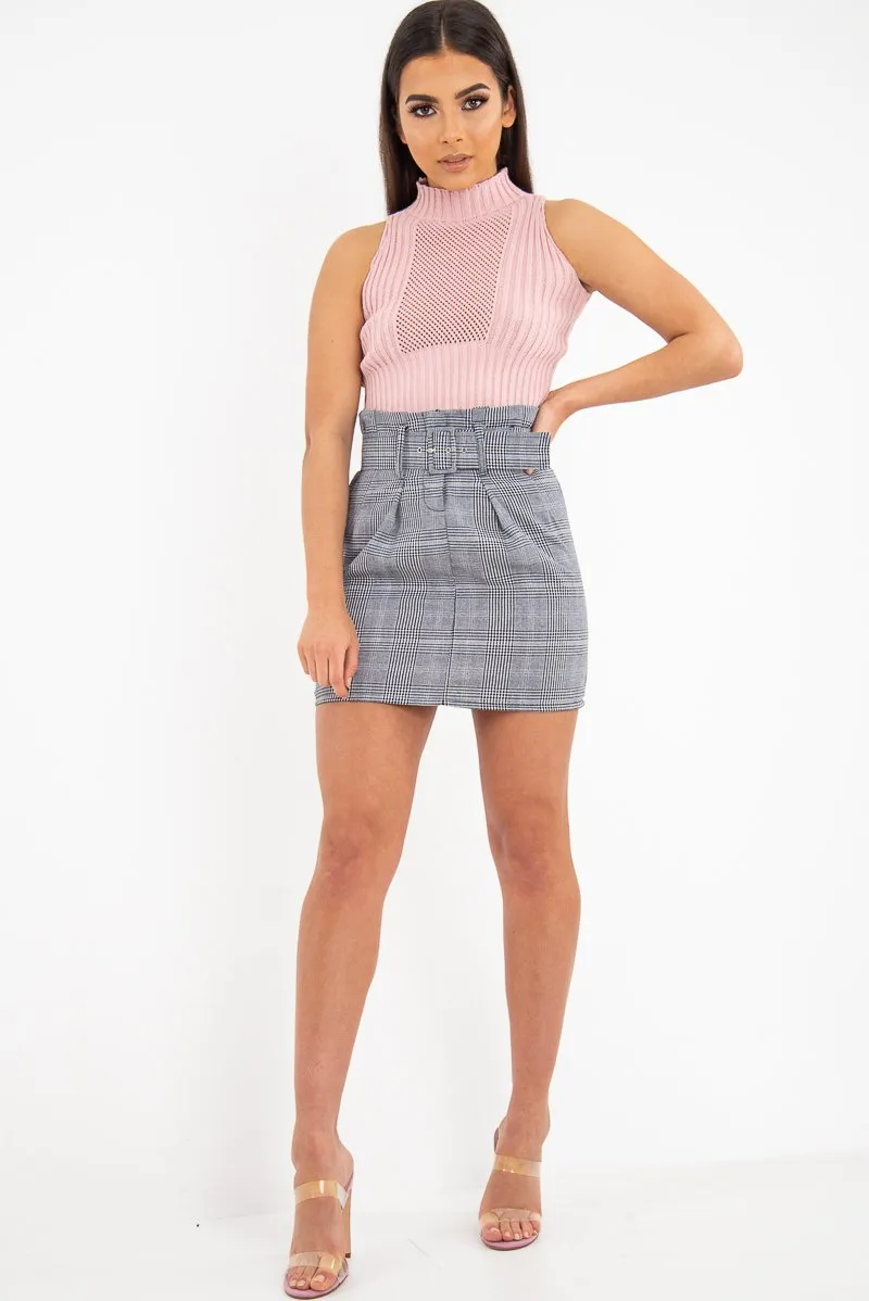 Dusky Pink High Neck Sleeveless Crop Jumper - Maleena