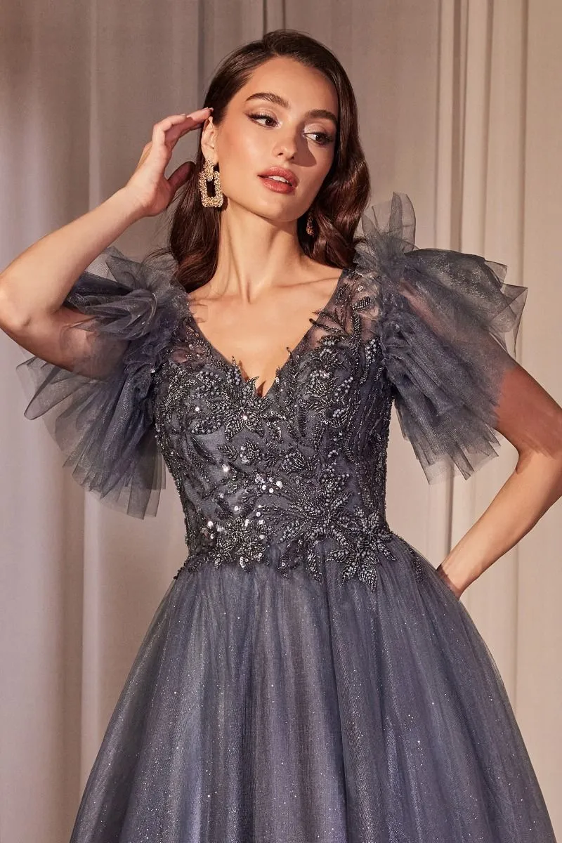 Embellished Layered Tulle V-Neckline Gown by Cinderella Divine CM359 - Special Occasion/Curves