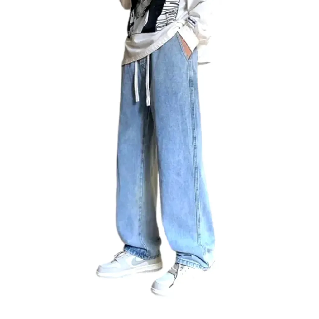 Faded light baggy-leg men's denim joggers