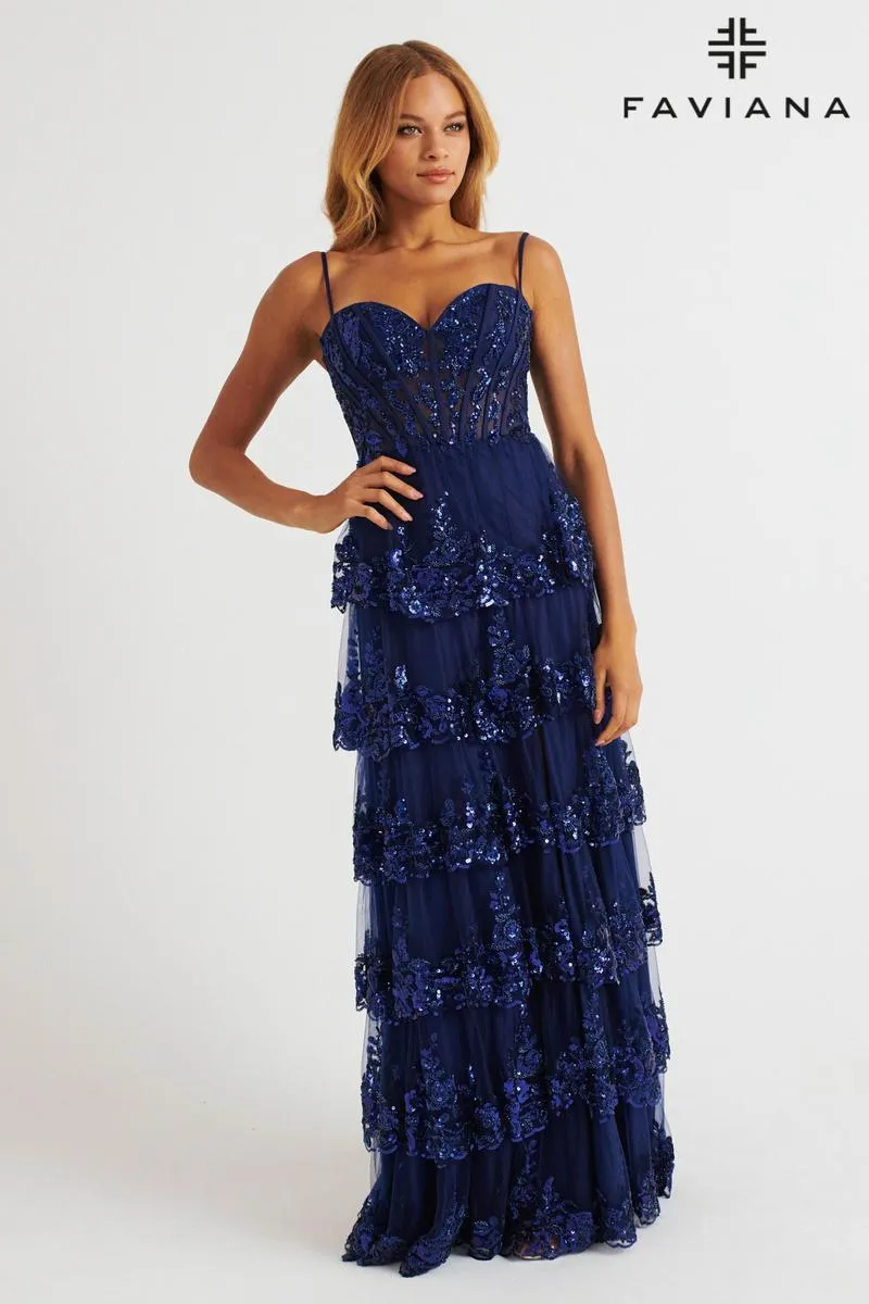 Faviana Strapless Ruffle Prom Dress E11087