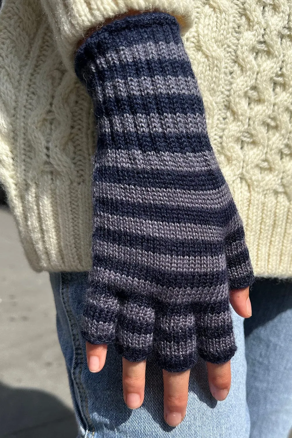 Fingerless Wool Striped Gloves