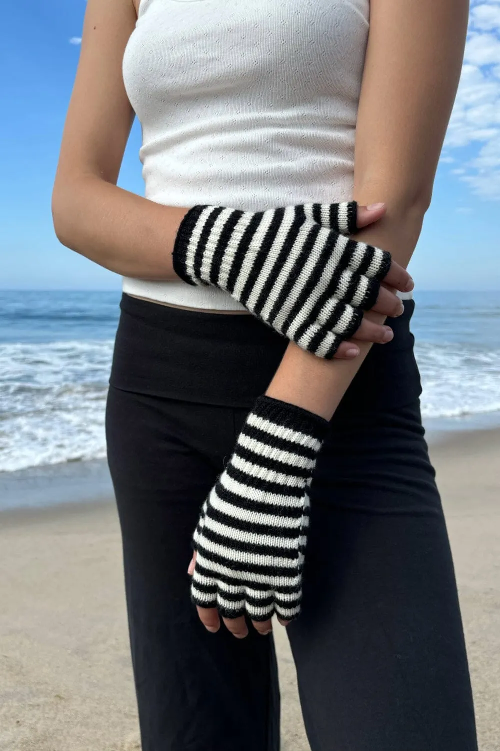 Fingerless Wool Striped Gloves