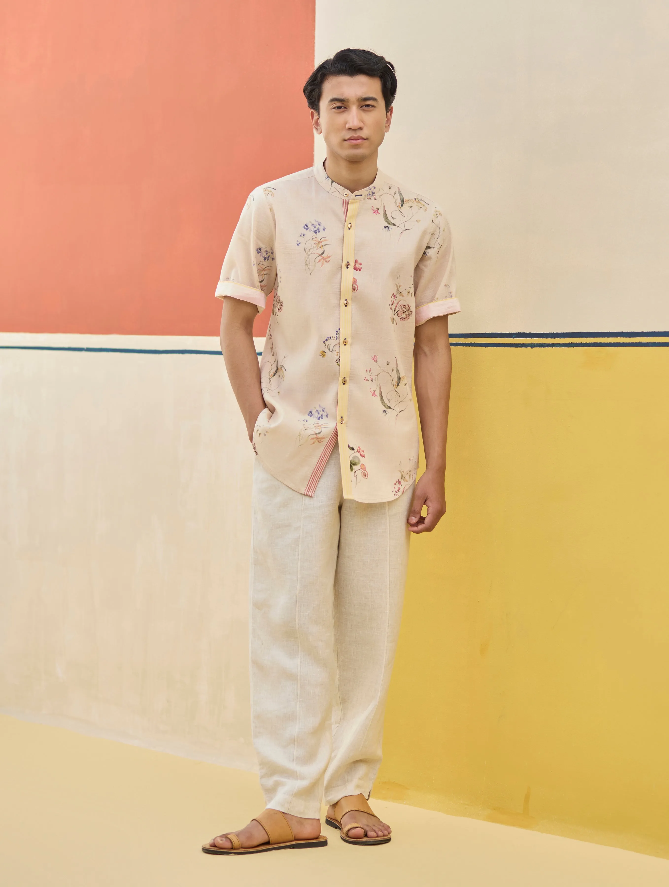 Fola Watercolour Floral Shirt - Sand