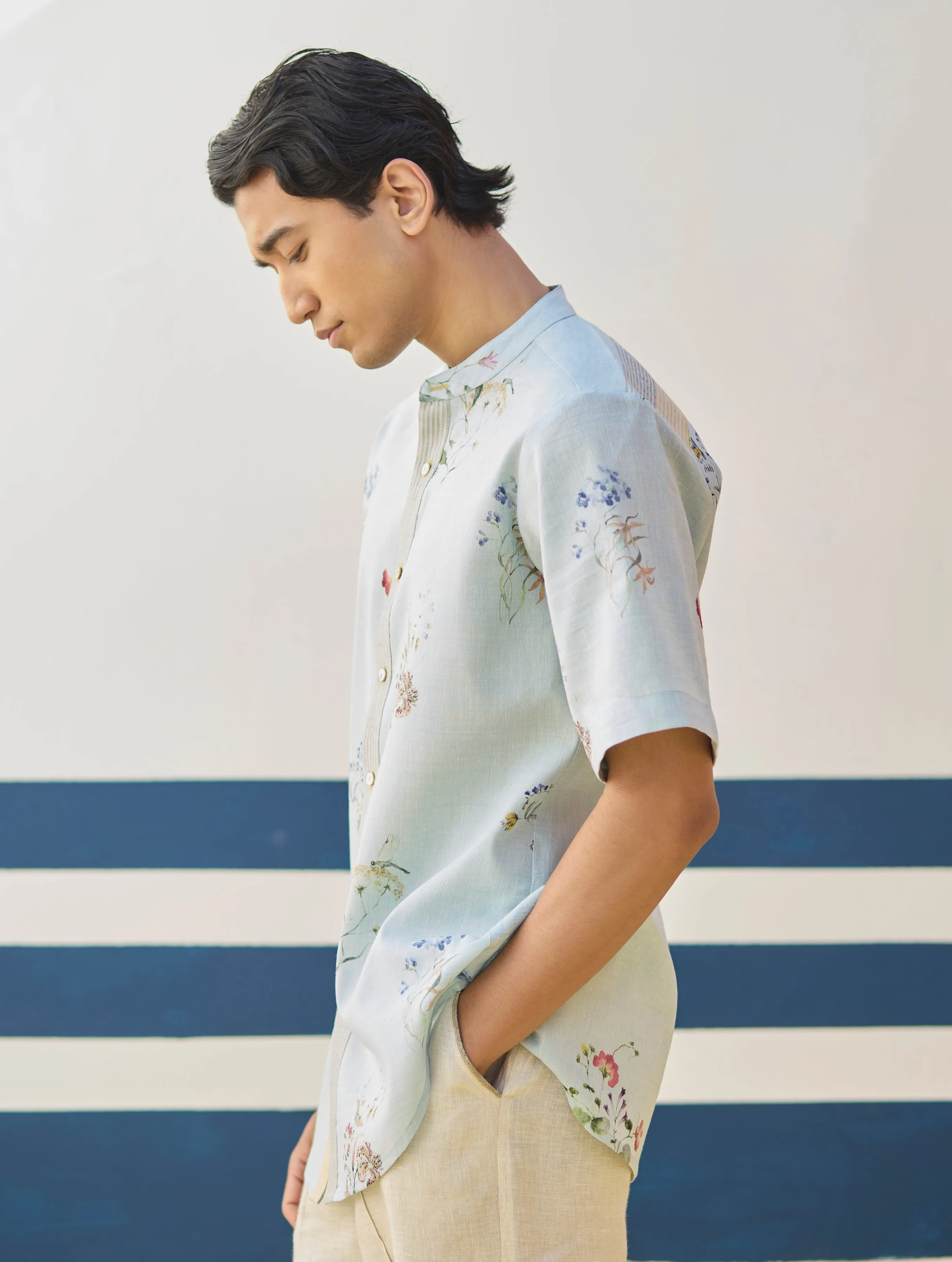 Fola Watercolour Floral Shirt - Sky