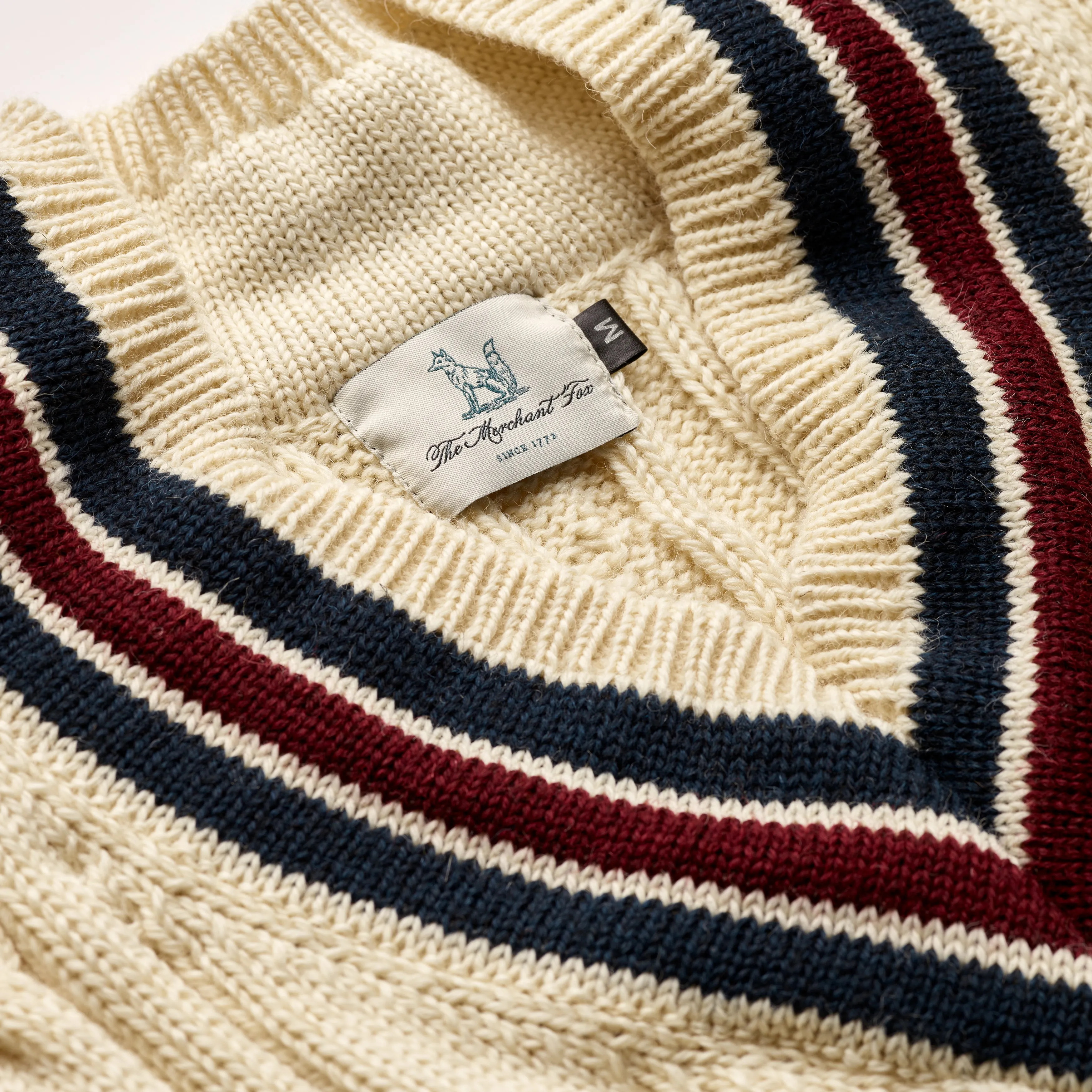 Fox Cricket Club Ecru Sweater with Bowler Green & Bordeaux Stripes