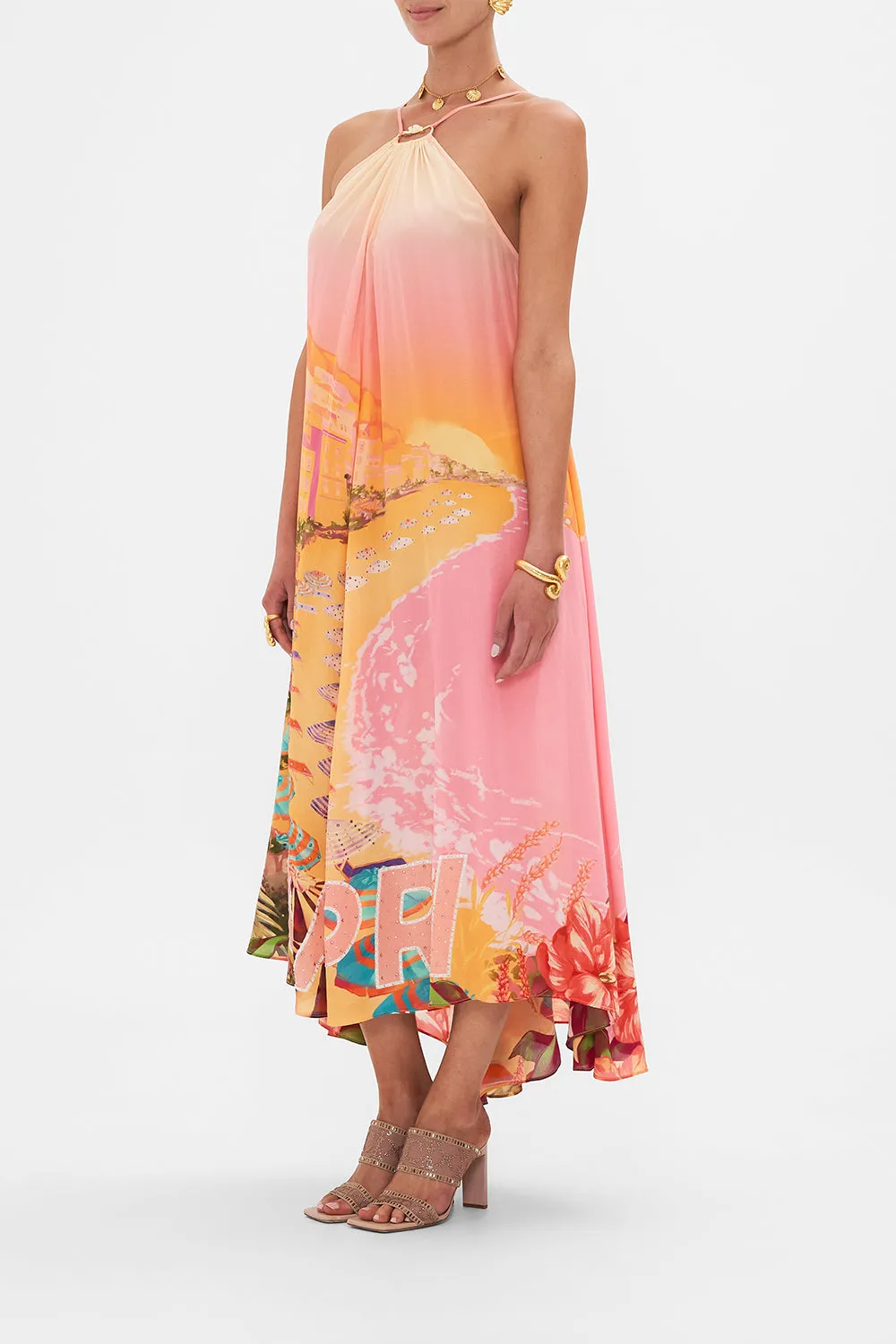 GATHER NECK HALTER MAXI DRESS CAPRI ME