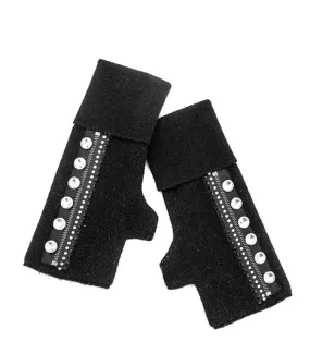 GLIM80 - Knit Fingerless Gloves w/ Zipper and Crystals