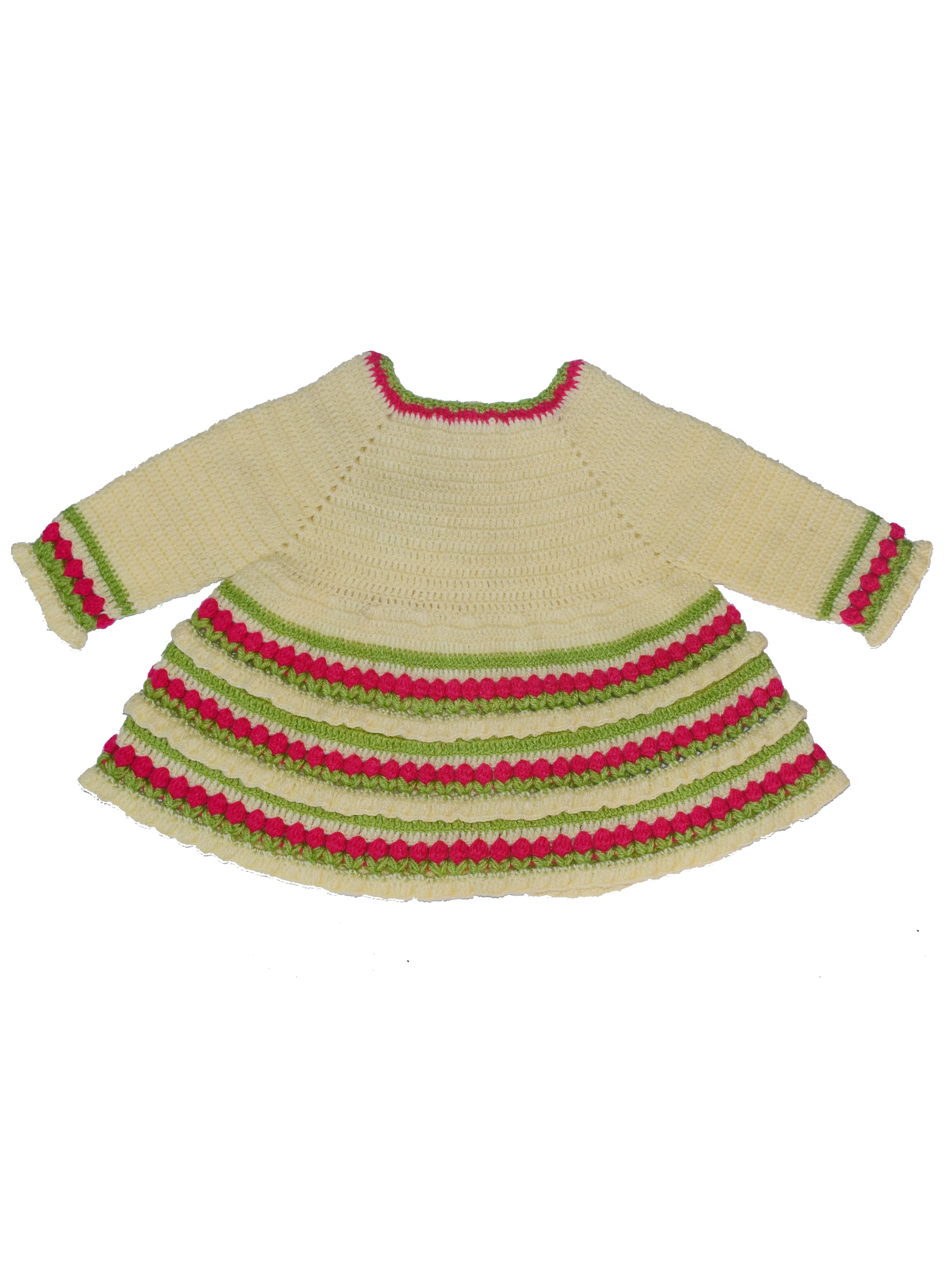 Graminarts Beautiful Handmade Crochet Woonie Full Sleeve Cardigan Style Frock For Baby- Cream