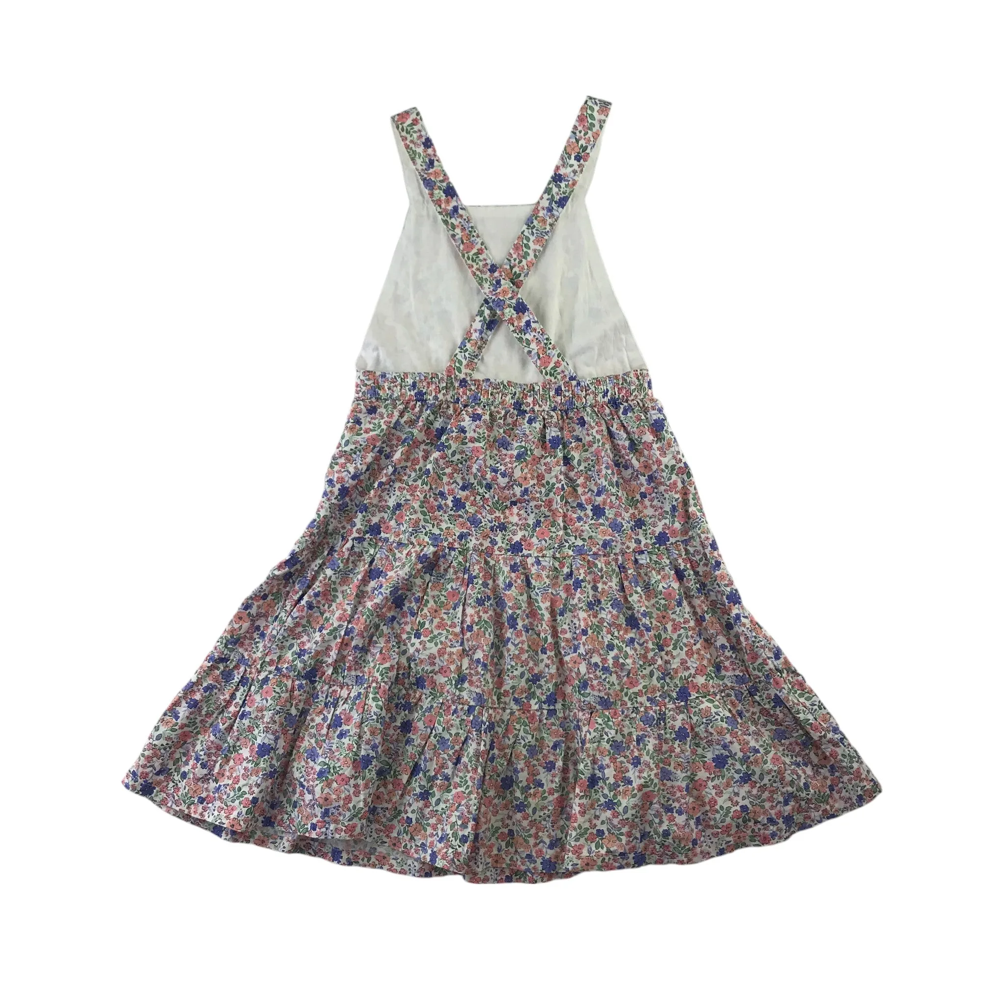 H&M dress 8-9 years blue and pink floral pinafore style flared summery cotton