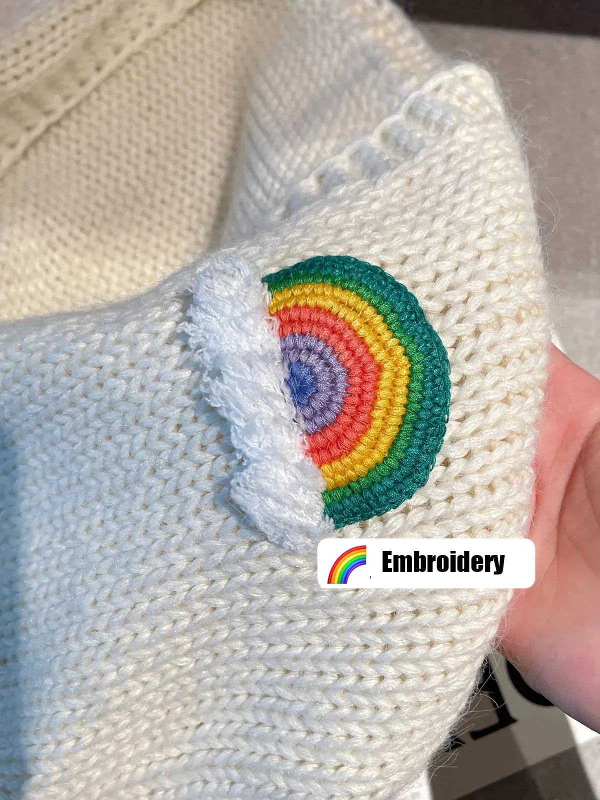 Handmade Chunky Knit Tops Women Fashion Cropped Knitted Cardigan Sweater 90s Rainbow Streetwear C-048