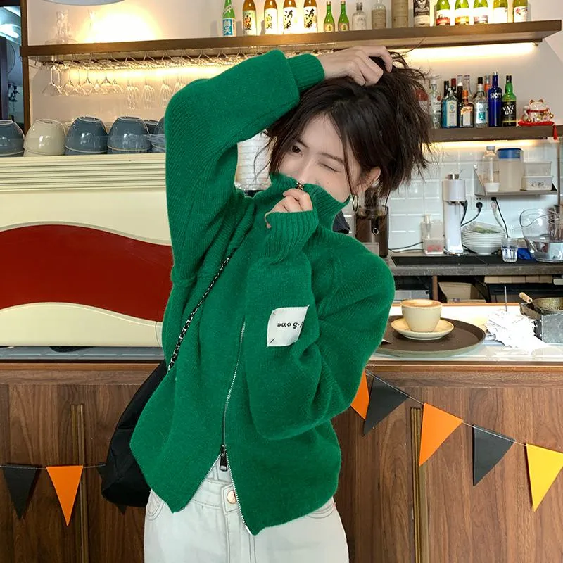 High-Necked Thickened Zipper Cardigan