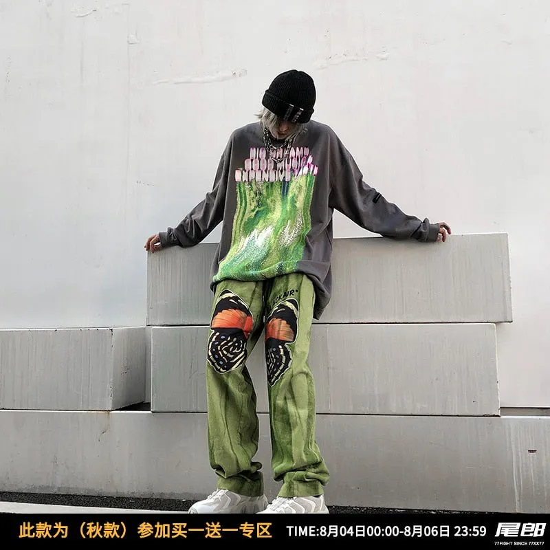 Irregular Butterfly Printer Loose Streetwear Pants