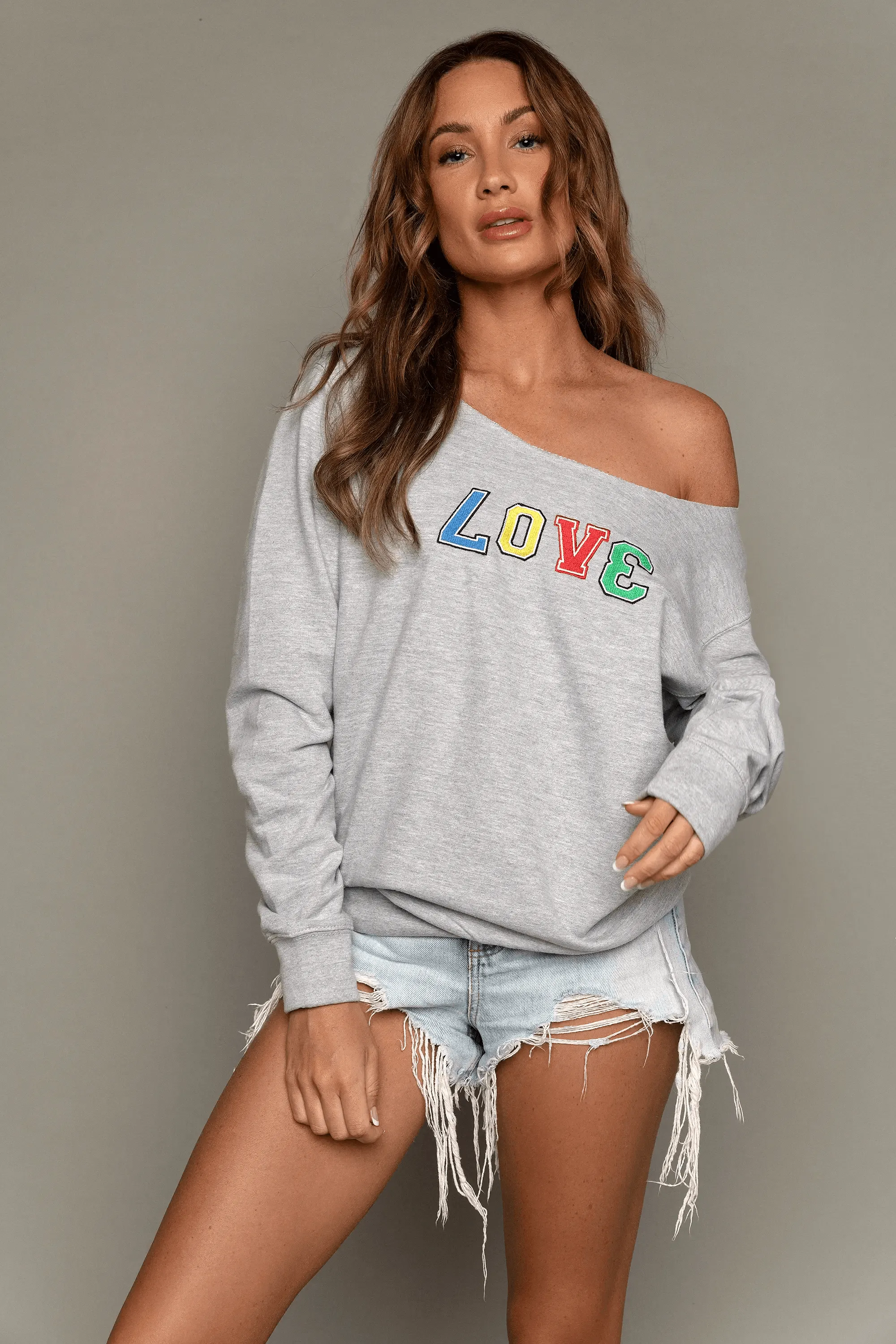 James Steward Embroidered Love Oversized Sweatshirt - Grey