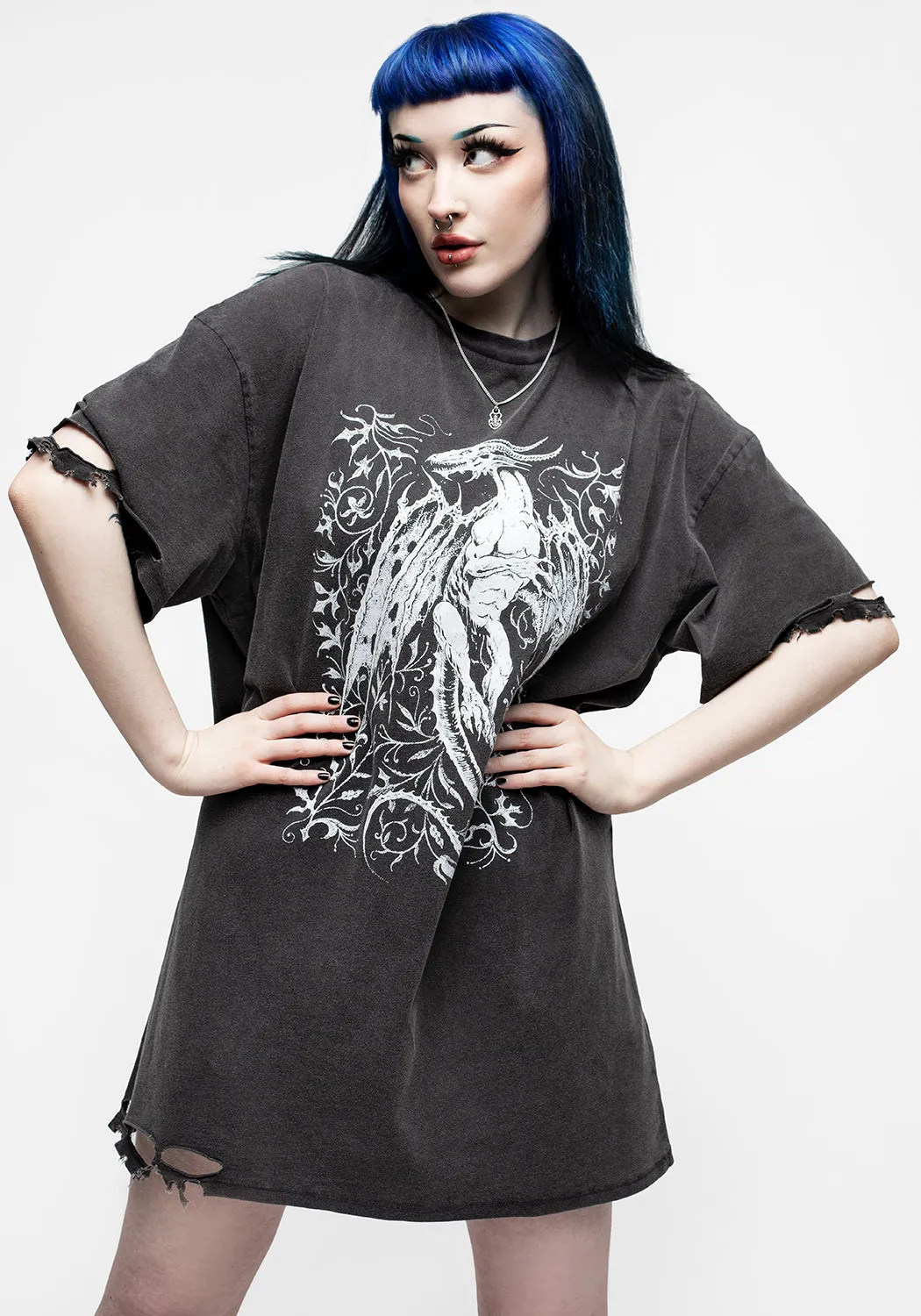 Kilgharrah Unisex Distressed Acid Washed Tee Dress