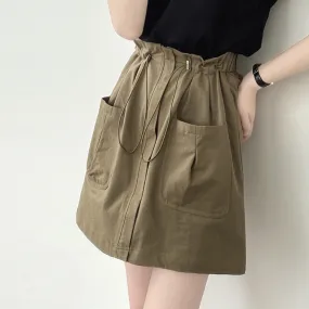 [Korean Style] 2 Colors Drawstring Cinched Waist Cargo Short Skirt