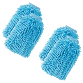 Kuber Industries Gloves | Microfiber Cleaning Gloves | Chenille Mitts for Kitchen | Hand Duster for Kitchen | Hand Gloves for Car | Double Sided Gloves | SHXNEFSST2 | Pack of 4 | Blue