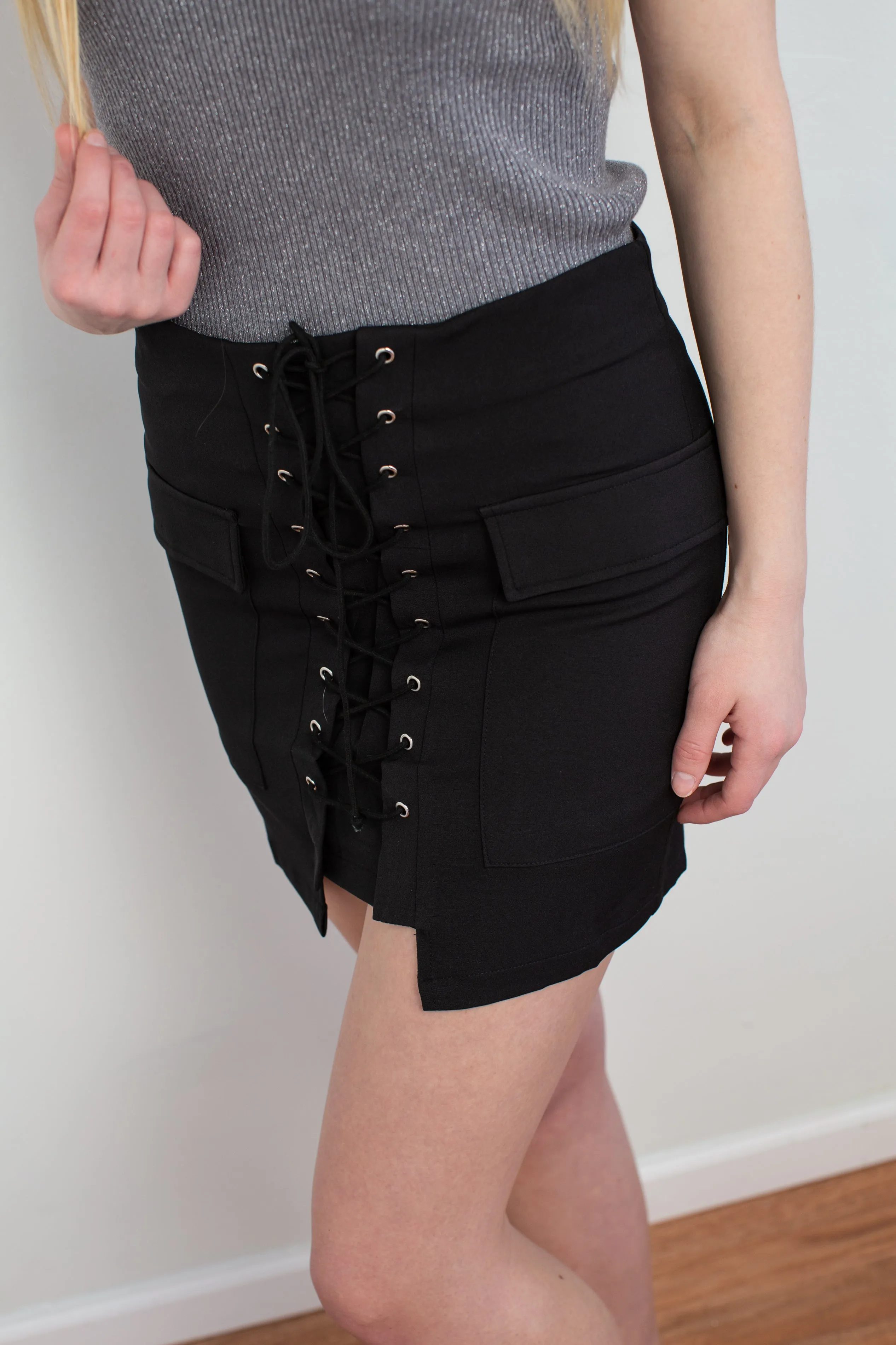 Lace It Up Black Mini Skirt