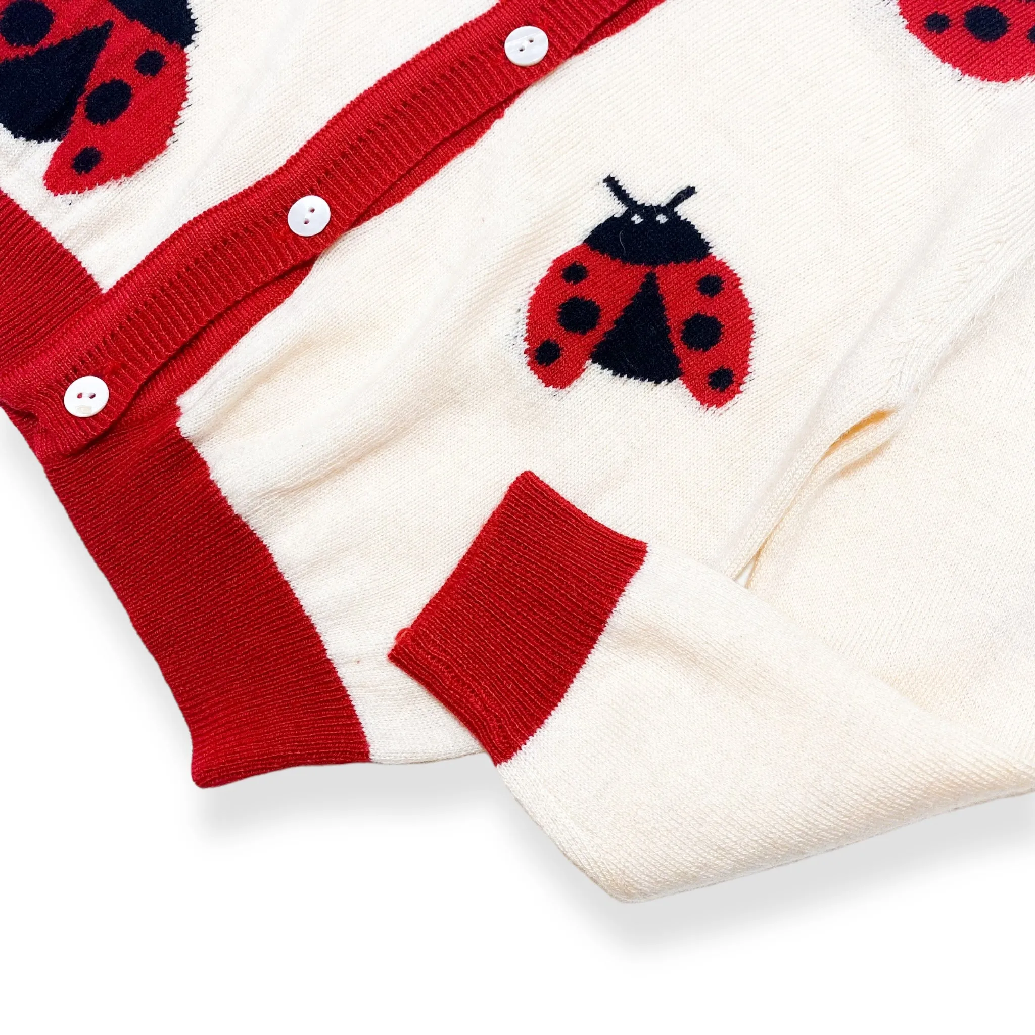 Ladybug Wooly Cardigan - Lt. Beige