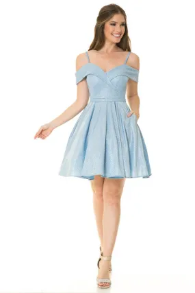 Light Blue Metallic Sweetheart Off Shoulder Short Dress